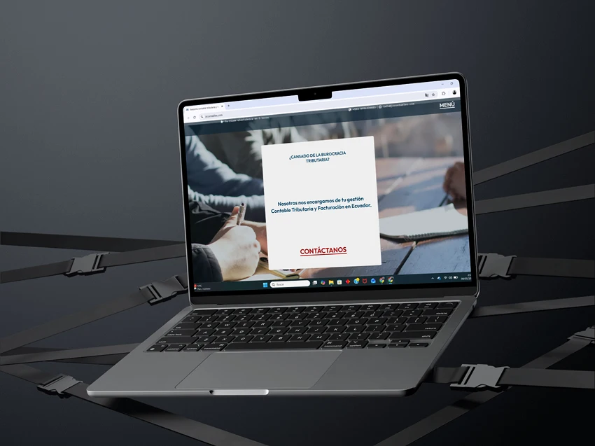 Se muestra un MacBook que presenta parte del sitio web de JRCONTABLES